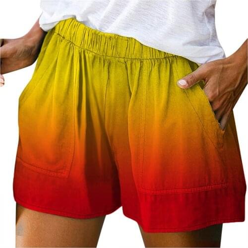 Women Tie-Dye Pockets Gradient Shorts Fashion Elastic Waist Shorts Loose Casual Rainbow Fashion Summer Ladies Street Wear