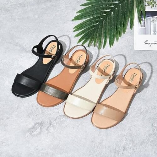SKLFGXZY 2021 Summer Brand Shoes Women Fashion Sandals Black Genuine Leather Wedge Cowhide Girls Sandals