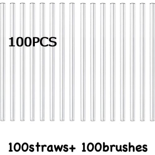 100PCS Handmade Glass Straws Clear Straight 20cm x 8 mm - Premium Glass - Healthy, Reusable