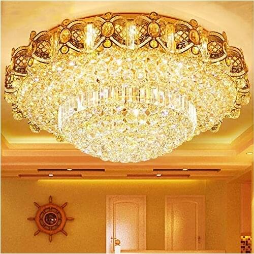 Modern K9 Crystal Gold Chandelier Flush Mount LED Ceiling Lamp Pendant Light Fixture for Living Room Dining Room MJ1112