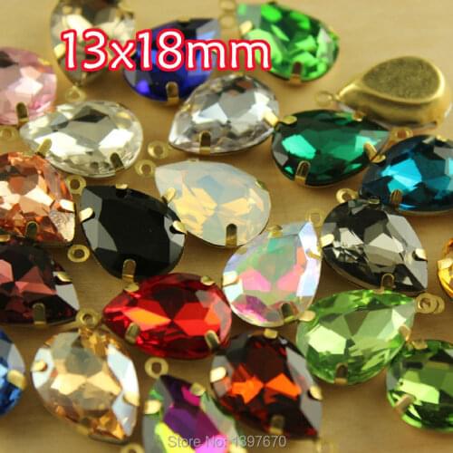 20pc 13x18mm teardrop glass crystal Vintage shining Rhinestone single Daggle Beads pendant with gold casting connectors