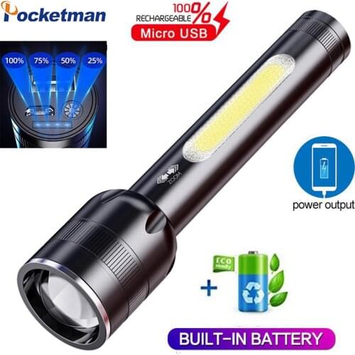 8000LM XHP60+COB LED Flashlight Telescopic Zoom Flashlight With Smart Power Display Torch Built-in Battery Lantern As Power Bank