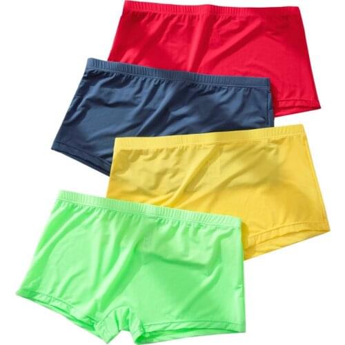 Mens Panties Ice Silk Male Underwear Transparent Men Boxer Breathable Solid Color Ultra Thin Quick Drying Sexy Silk Boxers Man