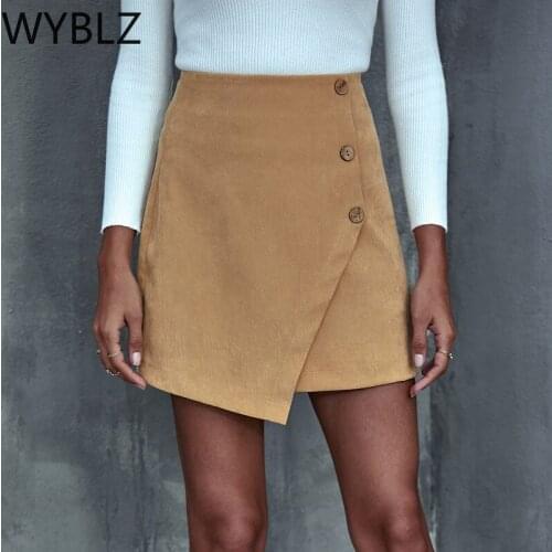 WYBLZ Black Short Wrap Hip A-Line Mini Skirt Khaki Irregular for Women Irregular Front Slim High Waisted Office Lady Clothing