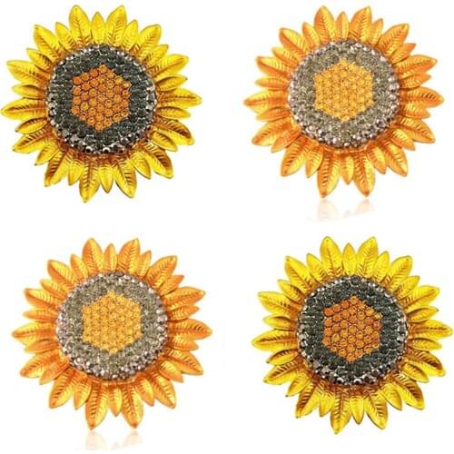 Plant Flower Brooch for Women Yellow Gold Plated Austria Crystal Sunflower Brooches Pins Wedding Accessories Jewelry