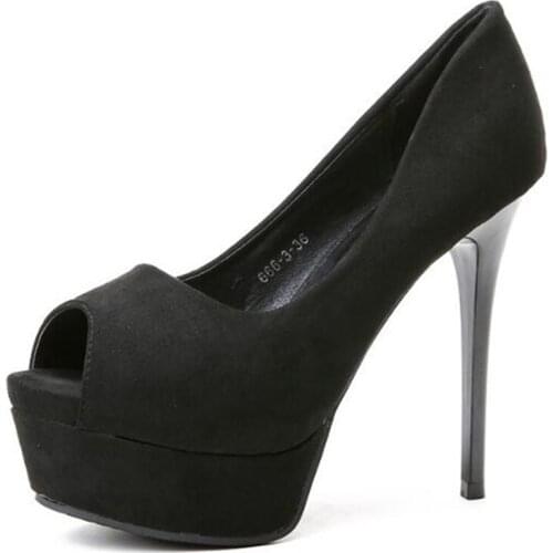 Women Pumps 13CM Thin High heels Black Sexy Flock Slip On Peep Toe waterproof Dress Party Wedding fashion shoes for women 2020