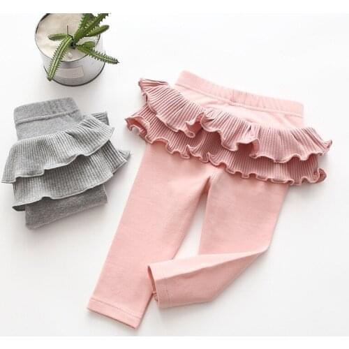 Toddler Girls Pants Spring Cotton Leggings Skirt Fake Two Pieces Pants Elastic Waist Skinny Pants For Girls Korean Baby Legging