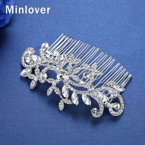 Minlover Rhinestone Flower Silver Color Crystal Bridal Hair Combs for Women Party Hair Pins Wedding Jewelry Accessories FS001