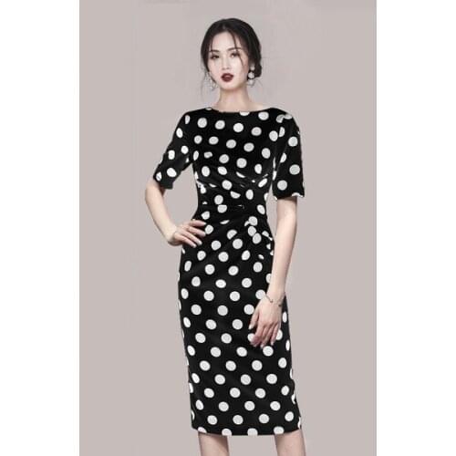 2021 Summer Dresses Women Vintage Chic Sexy Polka Dot Print Office Party Bodycon Pencil Sheath Dress