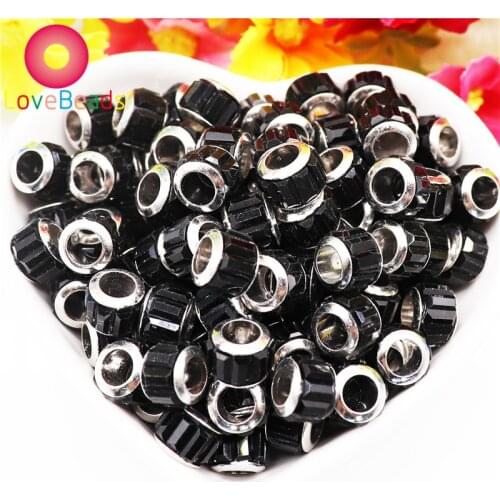 10Pcs 11x8mm Small Glass 5mm Big Hole Rondelle Spacer Beads Fit Pandora Bracelet Necklace Jewelry Women Hair Beads DIY Crafts