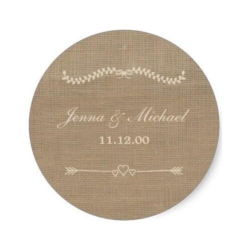 3.8cm Burlap and Lace wedding envelope round seal Classic Round Sticker