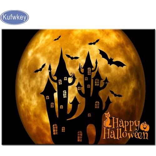 Bat moon night diamond embroidery happy Halloween daimond painting full square round diamond mosaic for Children gift wall art