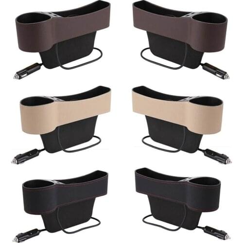 Car Cup Drink Holder Storage Box Console Seat Gap Organizer With Dual USB Charger Ports Side Pocket Universal Car Auto Storage