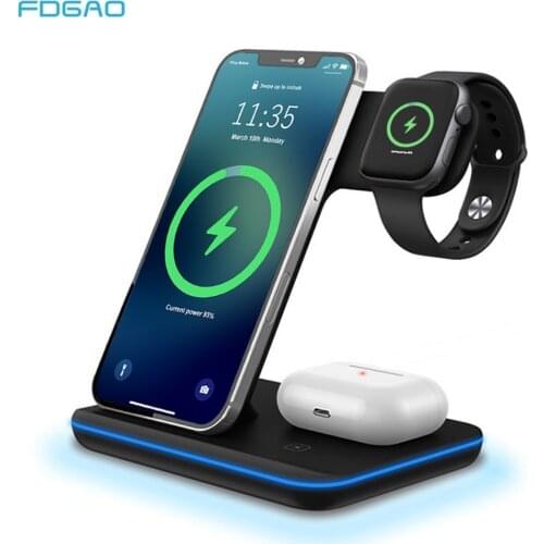 3 in 1 Qi Wireless Charger Dock Station For iPhone 12 11 XS XR X 8 15W Fast Charging Stand For Apple Watch 6 5 4 3 2 Airpods Pro