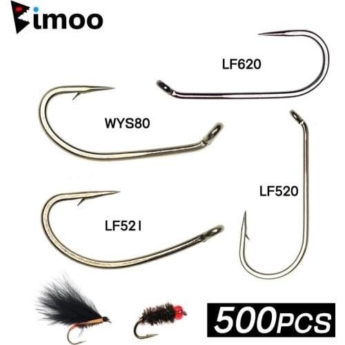 Bimoo 500PCS 8#~22# Barbed & Barbless Fly Tying Hook High Carbon Steel Dry Wet Nymph Pupae Caddis Scud Midge Flies Fishing Hook