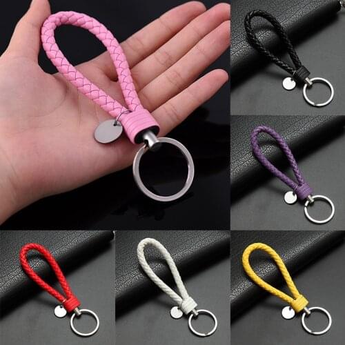 Fashion Leather Rope Woven Key Chain Metal Keyring Vintage Retro Auto Keychain Men Women Charm Key Holder Braided Strap Key Ring