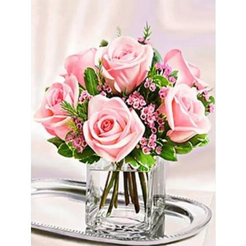 Crystal Bottle Pink Rose Diamond Painting Floral Round Full Drill Flowers Nouveaute DIY Mosaic Embroidery 5D Cross Stitch