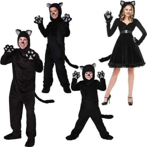 Halloween Adult kids Black Cat Costume Cosplay Animal Black Cat Parent-child Stage Performance Costumes