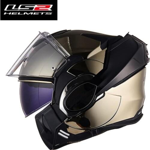 LS2 Chromed black 180 degree flip up helmets motorcycle ECE ls2 valiant ABS pinlock antifog dual visors full open face helmet