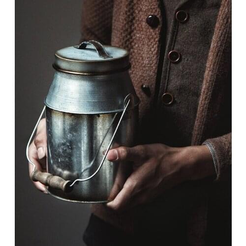 Retro metal plate with handles handmade Storage Jar With iron Lid Tank Container Kitchen Food tea egg Bottle Photography props