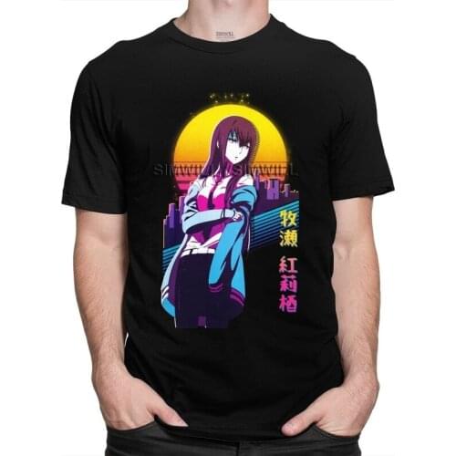 Mens Steins Gate Kurisu Makise T-Shirt Graphic Japanese Manga Anime Tshirt Short Sleeve Unique T Shirt Homme Cotton Tee Gift