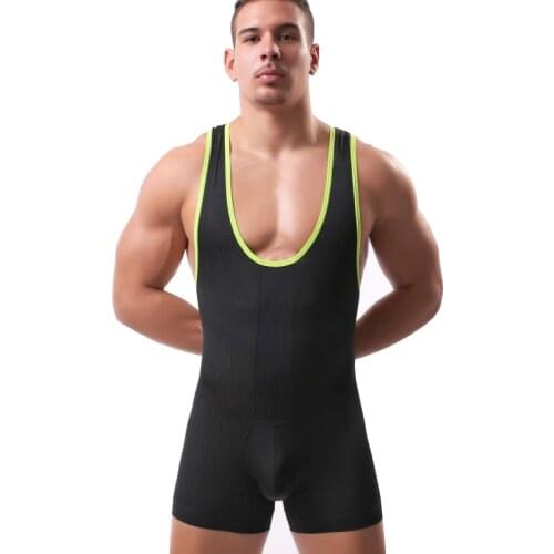 Male Sexy Underwear Bodysuits Man Breathable Cotton Body Building One-piece Boxers