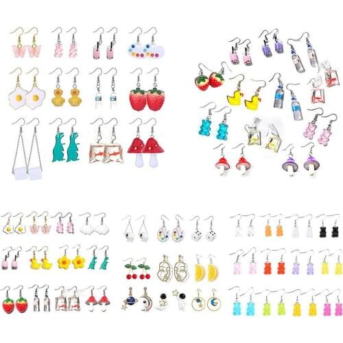 Creative Cute Mini Gummy Bear Duck Earrings Set Funny Cartoon Design Female Ear Hooks Danglers Jewelry Gift