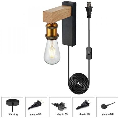 Wall Sconce In Rustic Wood and Copper Lamp Holder Wall Light Plug In Adjustable Cord Barn Vanity Lights for Bathroom Living Room