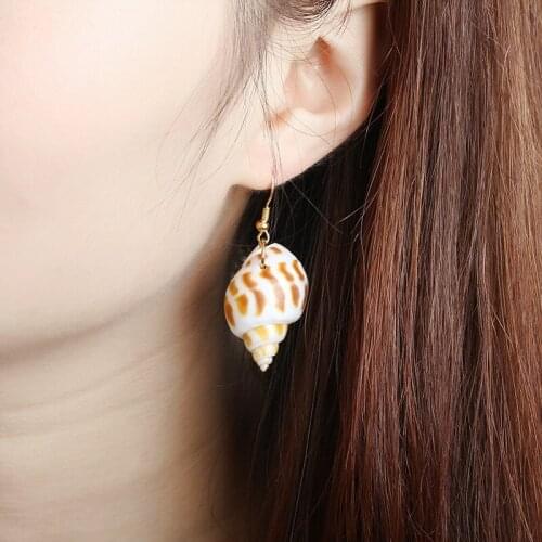 Natural Conch Pendant Seashore Style Shell Drop Earrings Women Dangle Earrings