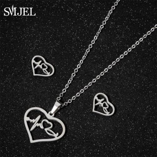 Stainless Steel Heartbeat Cardiogram Necklace Stethoscope Women SLove Heart Necklaces & Pendants Medical Nurse Doctor Lover Gift