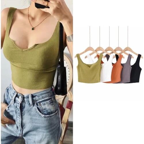 Slim slimming short small v-neck sleeveless vest womens outer wear summer high-waist solid color stretch bottoming shirt