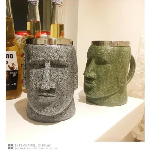 Easter Island stone man beer glass mug retro bar stainless steel beer draft opener