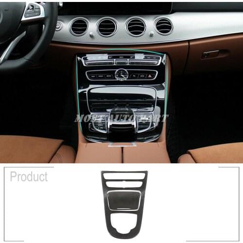 ABS Walnut Wood Grain Black Carbon Fiber Interior Console Gear Panel Cover Trim For Mercedes Benz E Class W213 2016-2018 2pcs