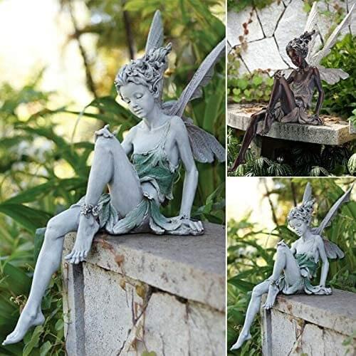 Garden Decorations Flower Fairy Statue Resin Ornament Decorative Artwork for Courtyard Backyard White/Brown