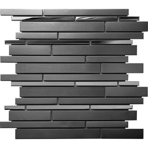 Interlocking Glossy Matt Black Metal Mosaic Tiles, for Kitchen Fireplace Living Room Wall Brick decoration
