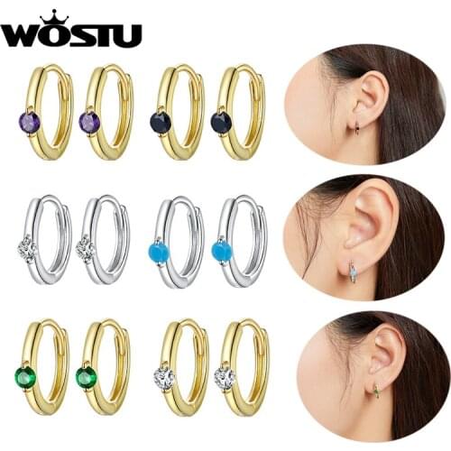 WOSTU Ear Buckles-Colorful Zircon Earrings 925 Sterling Silver Vintage Style Stud Earring Sterling Silver Jewelry Gift BKE1050