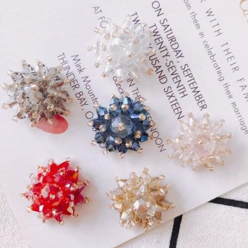 2 pieces/lot Exaggerated Flowers Hand Beaded Earrings Braided Transparent Crystal Snowflake EarringsJewelry Accessories