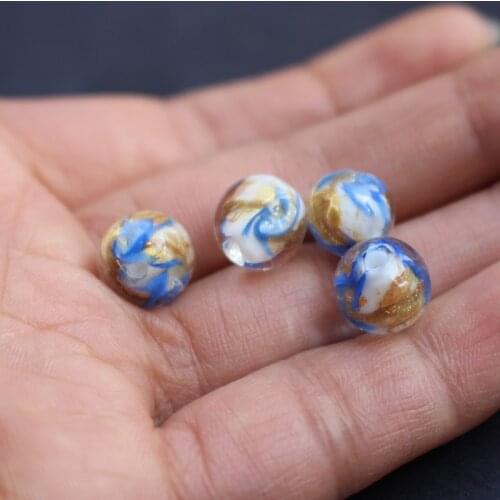 10pcs/lot 10mm Lampwork Glass Beads With Cobalt blue Gold rotation for earring necklace making
