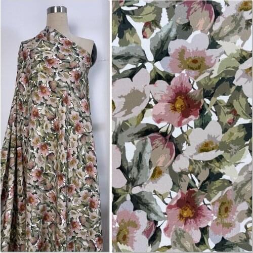 1 Meter Heavy Silk Cheongsam Dress Fabric 28mme Stretch Crepe Milk Coffee Flowers