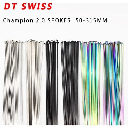 Bicycle spokes DT Swiss Champion 2.0 round spokes J bend/straight pull colorful with copper cap black silver color