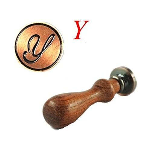 YGHM Vintage Letter Y Alphabet Initial Y Engraved Wedding Invitation Wax Seal Stamp Rosewood Handle Set