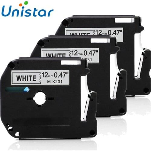 Unistar 3pcs 12mm*8m M-K231 Compatible Brother M Tapes Label cartridge MK231 Mk 231 for Brother P touch printer PT100 PT65