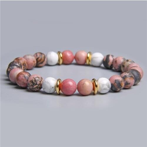 Women Natural Black Pink White raw stone beads beaded bracelet for female gifts jewelry natural rhodonite Rhodochrosite bracelet
