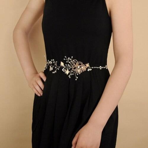 Fashion Bridal Belt Headband Beaded Wedding Accessories Flowers And Pearl Belt For Women Dress Thin Belt Party
