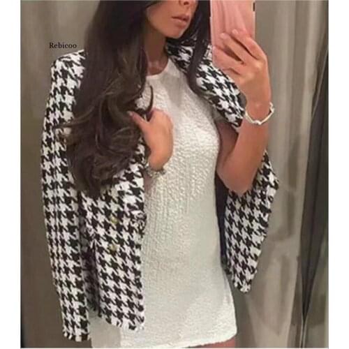 Wool Coat Female 2020 Autumn And Winter Thousand Bird Plaid Woolen Coat Women Thicken Warm Wool Jacket Lady Loose Wool Overcoat