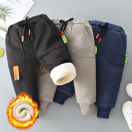 Winter Kid Thick Fleece Trousers Autumn 2-8Y Children Straight Warm Sports Pant Baby Girl Elastic Waist Jogger Sweatpant for Boy