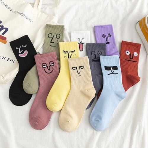 1 pair harajuku style tube socks unisex funny expression jacquard socks cotton socks cute leisure socks