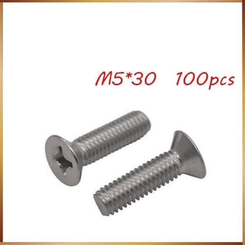 100pcs/Lot GB819 M5x30 mm M5*30 mm 304 Stainless Steel flat head cross Countersunk head screw