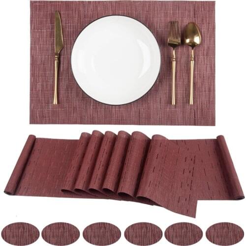 16PCs Dining Table Set Table Runner Placemats Coaster Leather Waterproof Heat Insulation Non-Slip Placemat For Home Kitchen