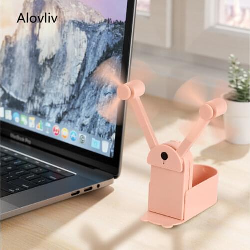 2 in 1 Foldable Cooling Fan USB Portable Fan Cartoon Bear Handheld Mini Fan Office Rechargeable Fan with 3000mah Battery